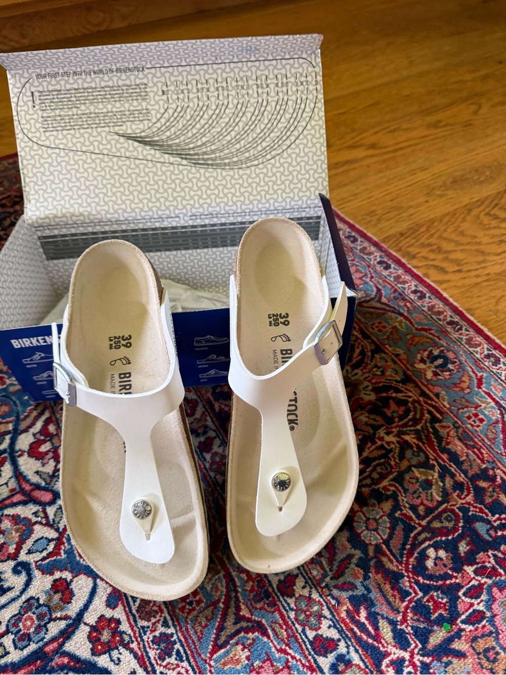 Birkenstock White Gizeh Thong Sandals with Silver Buckle